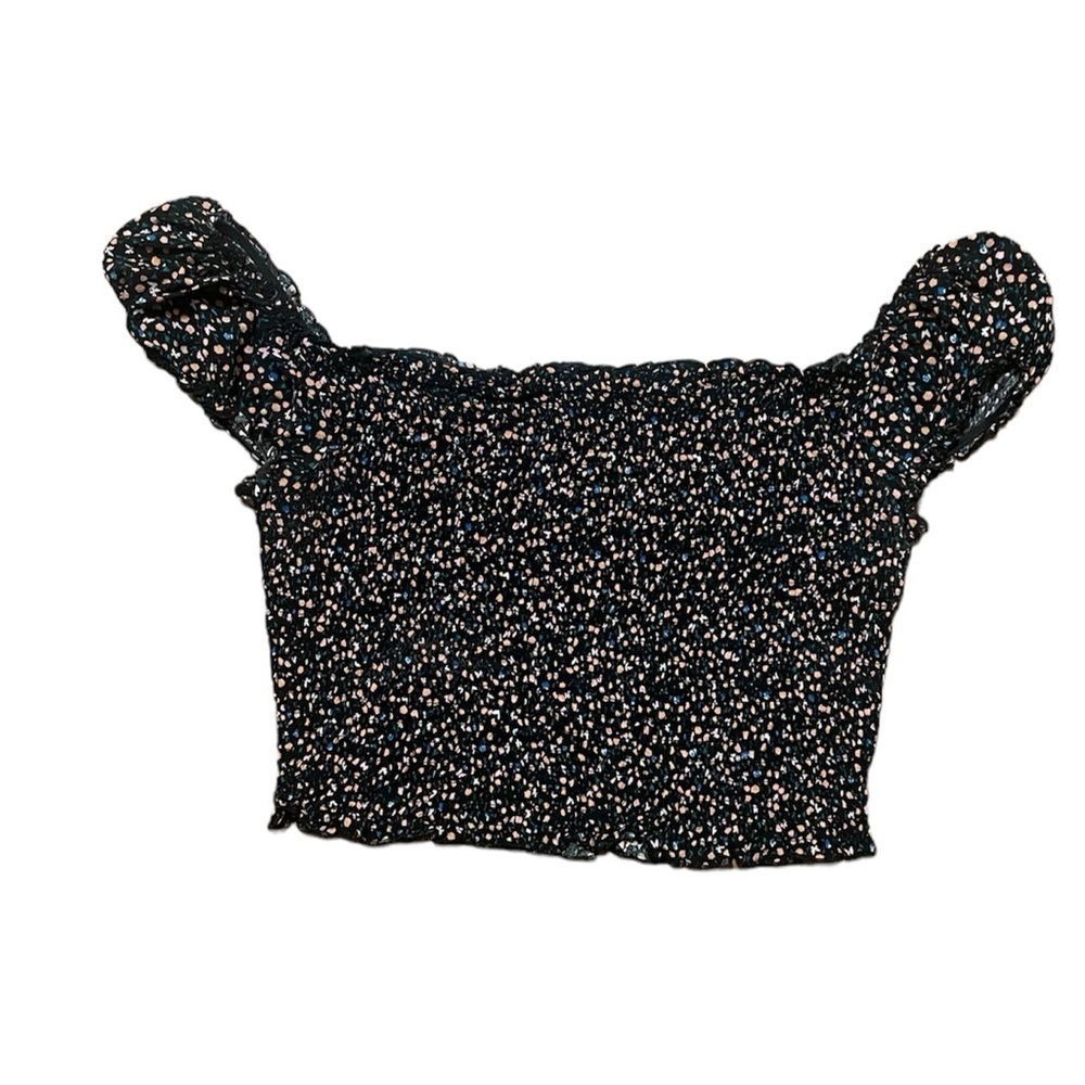 Smocked Top crop top feminine floral black - Picture 2 of 7